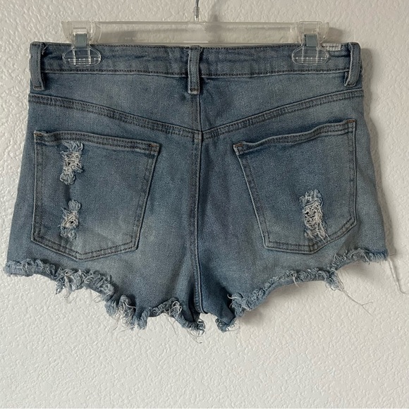 Almost Famous Light Blue Distressed High Waisted Jean Shorts Grunge, Punk, Edgy - Picture 2 of 10